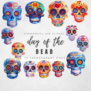 Tag der Toten Schädel PNG - Transparenter Hintergrund, hochauflösender digitaler Download, Dia de los Muertos Clipart