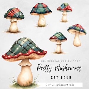 Pretty Mushrooms Clipart Vol. 4 – 10 PNG Autumn Mushroom Graphics for Scrapbooking, Stickers, Sublimation and Cottagecore Crafts