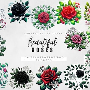 Coleção de clipart de rosas elegantes para convites, scrapbooking, sublimação, impressão sob demanda ou artesanato Cricut