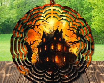 Haunted House Windspinner PNG – Spooky Halloween Sublimation Design for Metal Garden Spinners
