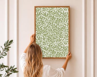 William Morris Botanical Wall Art | Vintage Green Leaf Print in Wood Frame