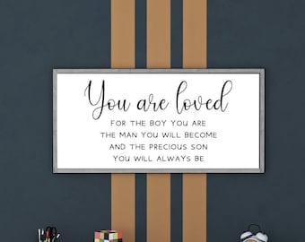 You Are Loved Wood Sign - Boys Room Decor, Nursery Wall Art
