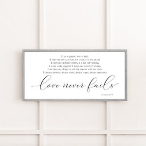 Master Bedroom Wall Decor, Scripture Signs, Love Never Fails Sign, Bible Verse Wall Art, 1 Corinthians 13:4–8, Over The Bed Sign, Wood Signs