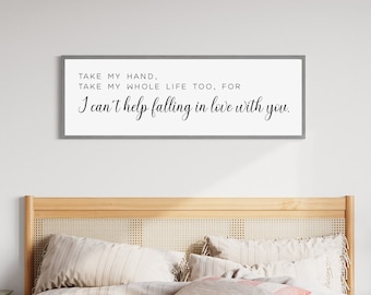Bedroom Wall Decor, Master Bedroom Signs, Above Bed Decor, Master Bedroom Wall Art, Can't Help Falling in Love Sign, Anniversary Gift