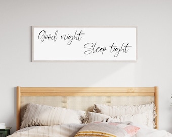 Good Night Sleep Tight Sign: Wood Framed Bedroom Wall Decor