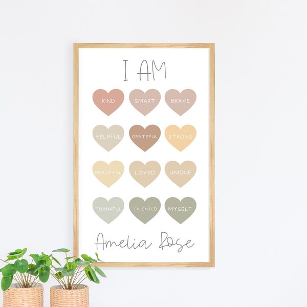 Affirmations wall art for kid, I am affirmation sign, kids room wall decor for girls, positive affirmation sign, wall art for kids
