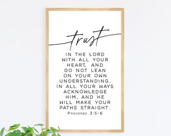 Proverbs 3:5-6 bible verse wall decor, Trust in the Lord with all your heart sign, scripture wall art, wood signs