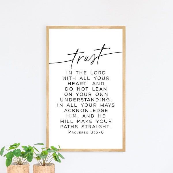 Proverbs 3:5-6 bible verse wall decor, Trust in the Lord with all your heart sign, scripture wall art, wood signs