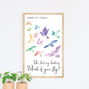 kids room wall decor, girl nursery decor, what if i fall oh my darling what if you fly sign, girls bedroom decor, wood framed sign