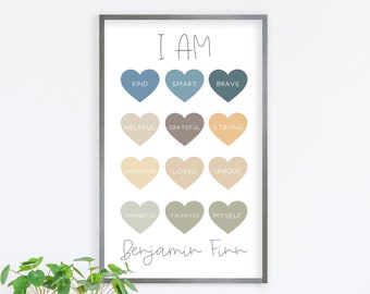 boy nursery decor, affirmation wall art for kids, kids room wall decor for boys, daily affirmations wall art for kids, I am affirmation sign