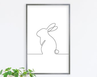 bunny line art, spring decor, Easter signs, minimalist line art, wood framed sign, rabbit line art framed wood sign, minimalist spring signs