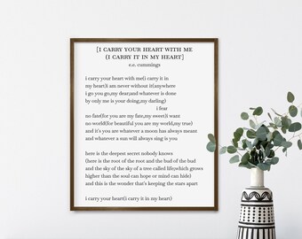 i carry your heart with me sign, ee cummings quote, i carry it in my heart, wood framed sign, farmhouse wall decor, quote wall art
