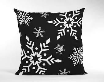 Winter Pillow, Black and White Snowflake Pillow, Holiday Pillow, Pillow Covers 18x18, Mix and Match Accent Pillows, Outdoor Christmas Pillow