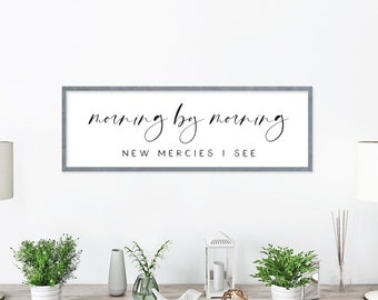 Morning By Morning New Mercies I See Sign, Hymn Wall Art, Living Room Wall Decor, Christian Wall Decor, Song Lyrics Sign, Modern Farmhouse