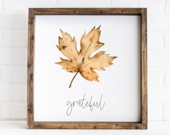 fall grateful sign, wooden fall signs, fall decor with leaves, fall wall decor, fall accent sign, farmhouse wall decor, fall signs for home