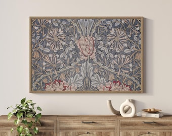 William Morris Framed Botanical Art Print | Vintage Textile Floral Wall Art in Wood Frame