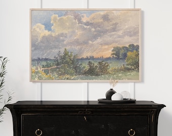 Framed Sunset Landscape Print: Vintage Farmhouse Wall Art