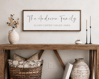 Personalized Family Name Sign - Custom Wood Framed Last Name Sign - Family Wall Decor
