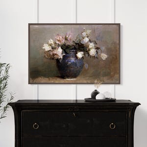 Floral Wall Art Print: Vintage Flower Still Life, Wood Frame
