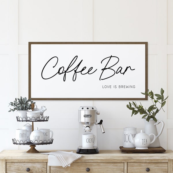 Coffee Bar Sign, Kitchen Wall Decor, Coffee Bar Love Is Brewing Sign, Wood Framed Sign, Accessories For Coffee Bar