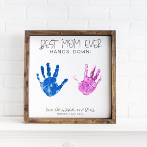 Signe d'empreinte de main de fête des mères bricolage, cadeau personnalisé des enfants, signe de la meilleure maman de tous les temps, cadeau personnalisé de fête des mères des enfants ou des petits-enfants