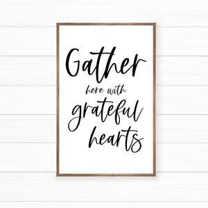 gather here with grateful heats, dining room wall decor, gather sign, dining room signs, wood framed signs, vertical wall decor