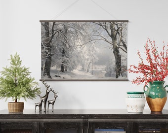 Winter Landscape Canvas Wall Art: Snowy Trees, Wood Frame