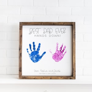 Signe d'empreinte de main bricolage, cadeau personnalisé des enfants, meilleur papa de tous les temps, signe de fête des pères bricolage, cadeau de fête des pères personnalisé des enfants