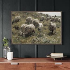 The Lord Is My Shepherd, Framed Vintage Scripture Wall Art, Psalm 23 Christian Wall Art with Wood Frame