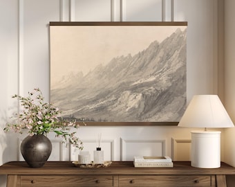 Vintage Mountain Landscape Canvas Wall Tapestry, Extra Large Wall Art