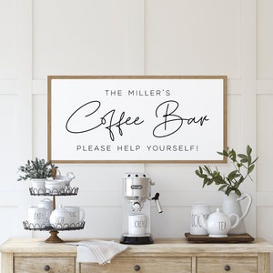 Personalized Coffee Bar Sign, Custom Coffee Station, Wood Sign, Last Name Coffee Sign, Kitchen Wall Decor, Coffee Signs for Kitchen Wall Art