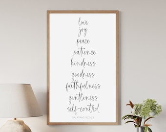 The fruits of the spirit sign, bible verse wall art, Galatians 5:22-23, wood framed sign, sign for home, living room wall art