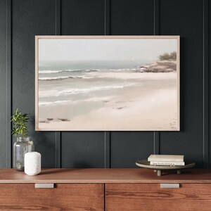 Soft Coastal Beach Scene Wall Decor | Neutral Ocean Landscape Wood Framed Sign