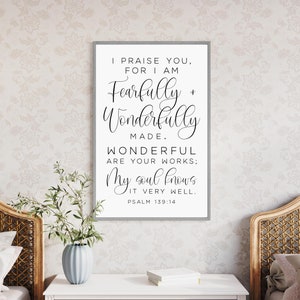 Psalm 139:14, fearfully and wonderfully made sign, bible verse wall decor, kids prayer wall art, Christian wall hangings, wood signs