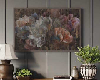 Framed Dark Cottagecore Floral Art | Moody Botanical Wall Art with Wood Frame
