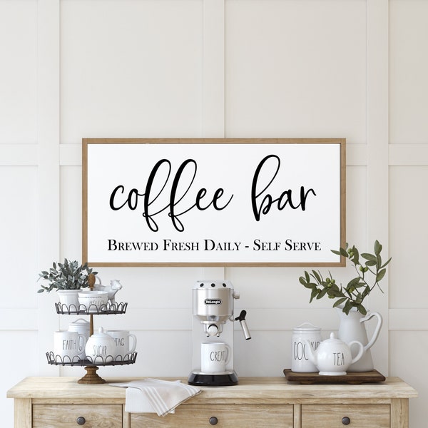 Coffee Sign | Coffee Bar Brewed Fresh Daily Self Serve Sign | Wood Sign | Farmhouse Kitchen Decor | Farmhouse Wall Decor | Kitchen Sign