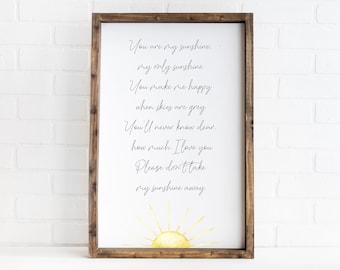 You are my sunshine sign, boho nursery wall decor, wood framed signs, kids room wall decor, baby girl boy nursery decor, wall art for kids
