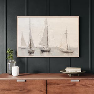 Sailboat Art, Beach House Decor, Coastal Wall Decor, Large Wall Art, Hanging Wall Art with Wood Frame