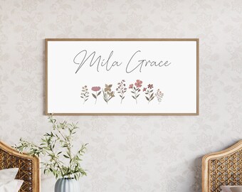 Custom Baby Girl Name Sign | Boho Nursery Decor & Wildflower Wall Art