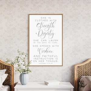 Girls room wall decor, Proverbs 31:25-26, bible verse signs, scripture wall art, kids prayer wall art, Christian wall hangings, wood signs