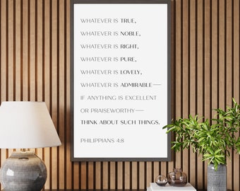 Philippians 4:8, Whatever is True, Bible Verse Wall Art, Scripture Verse Wood Framed Sign, Inspirational Quote for Home Decor
