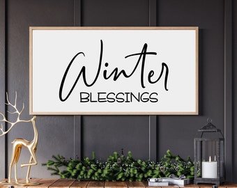 Winter Blessings Sign-Holiday Wood Sign-Christmas Signs- Wood Framed Signs- Winter Signs-Holiday Wall Decor-Farmhouse Christmas Decorations