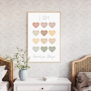 Art mural affirmations pour enfant, signe Je suis l'affirmation de soi, décoration murale de chambre d'enfant pour les filles, signe d'affirmation positive, art mural pour enfants