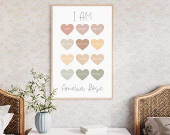 Affirmations wall art for kid, I am affirmation sign, kids room wall decor for girls, positive affirmation sign, wall art for kids
