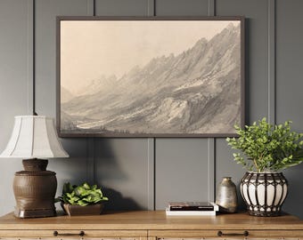 Large Landscape Wall Art, Framed Mountain Wall Art, Neutral Nature Print, Rustic Wall Decor, Wood Frame, Extra Large Wall Art