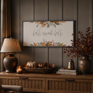 fall sign, fall botanical decor, fall sweet fall sign, wood framed signs, fall decorations for home, living room wall decor zdjęcie 1