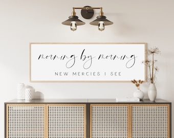 Morning By Morning New Mercies I See Sign, Hymn Wall Art, Living Room Wall Decor, Christian Wall Decor, Song Lyrics Sign, Modern Farmhouse
