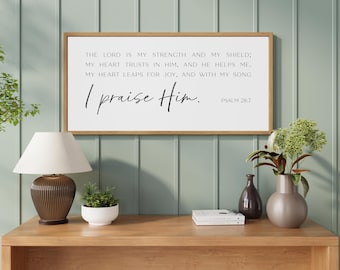 Psalm 28:7 Christian Wall Art, The Lord Is My Strength Bible Verse, Christian Home Decor, Wall Decor for Living Room, Wood Framed Signs