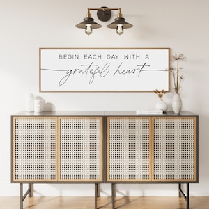 Begin Each Day With A Grateful Heart Sign, Living Room Wall Decor, Wood Signs, Inspirational signs, Grateful Heart Sign, Grateful Wood Sign