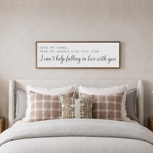 Bedroom Wall Decor, Master Bedroom Signs, Above Bed Decor, Master Bedroom Wall Art, Can't Help Falling in Love Sign, Anniversary Gift